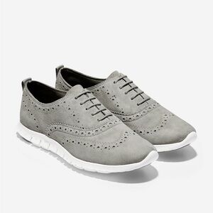 COLE HAAN Zero Grand Wingtip Oxfords In Ironstone Suede-Optic White Size 9.5